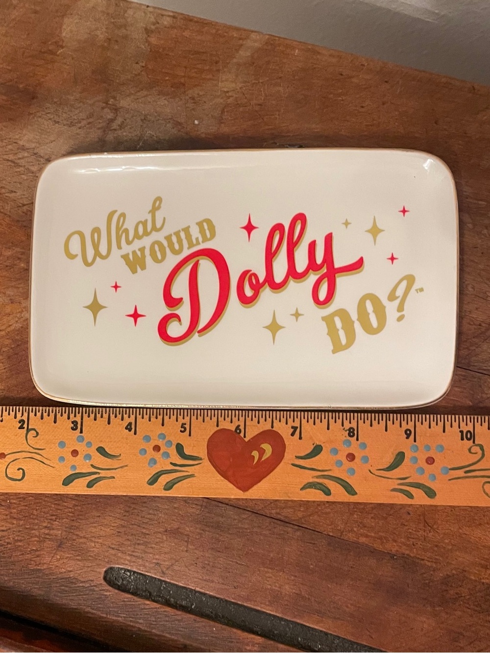 Dolly Parton Ceramic Trinket Dish - “What Would Dolly Do?” White, red and gold
